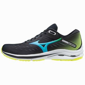 Mizuno Wave Rider 24 Naisten Juoksukengät Mustat / Sininen Turkoosi / Keltainen | 351-KFDXAN